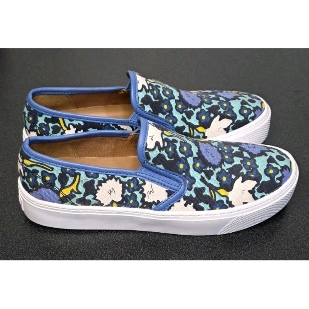 Coach Cameron Blue Floral Slip-on Sneakers Women 8B Shoe Platform Canvas Casual
